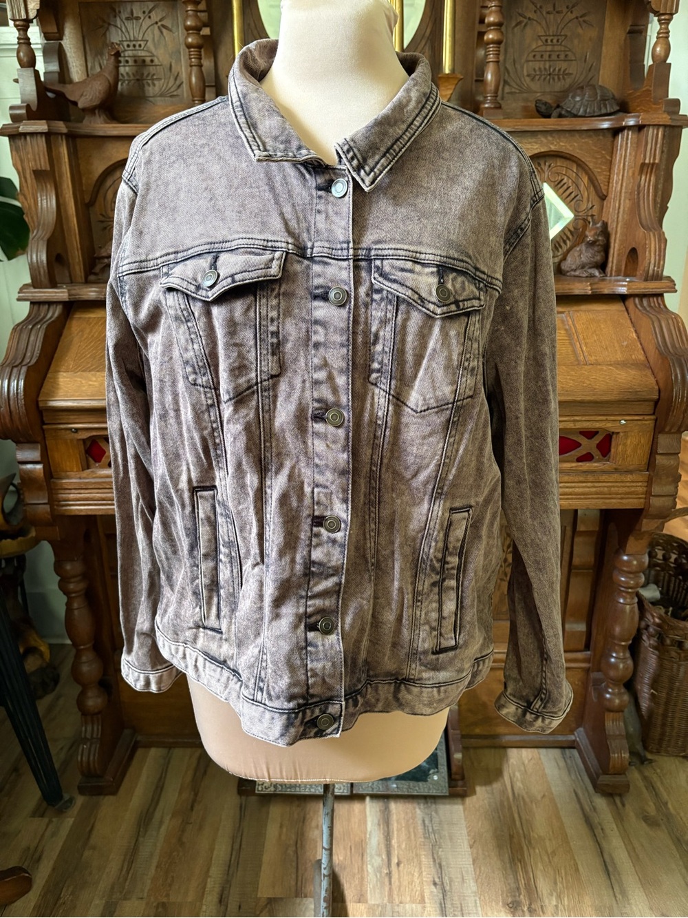 Women's Washed Brown/Black Denim Jacket